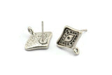 Silver Eye Earring, 4 Antique Silver Plated Brass Eye Stud Earrings With 1 Loop (14mm) N1641 H1161