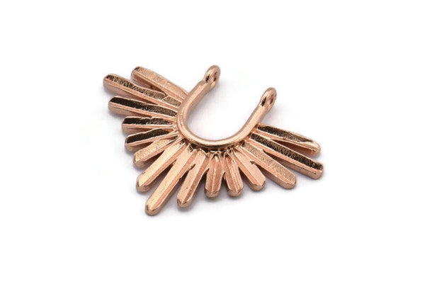 Rose Gold Ethnic Pendant, 2 Rose Gold Plated Brass Ethnic Charms With 2 Loops, Findings (32x24mm) N0812 Q0813
