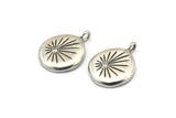 Silver Round Charm, 2 Antique Silver Plated Brass Round Charms With Cubic Zircon And 1 Loop, CZ Pave Charm (24x18x2.5mm) N1799