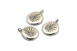 Silver Round Charm, 2 Antique Silver Plated Brass Round Charms With Cubic Zircon And 1 Loop, CZ Pave Charm (24x18x2.5mm) N1799
