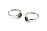 Silver Ring Settings, 2 Antique Silver Plated Brass Round Ring With 1 Stone Setting - Pad Size 6mm N1763 H1096