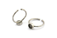 Silver Ring Settings, 2 Antique Silver Plated Brass Round Ring With 1 Stone Setting - Pad Size 6mm N1763 H1096