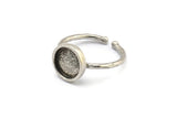 Silver Ring Settings, 2 Antique Silver Plated Brass Round Ring With 1 Stone Setting - Pad Size 9mm N1766