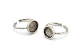 Silver Ring Settings, 2 Antique Silver Plated Brass Round Ring With 1 Stone Setting - Pad Size 9mm N1766