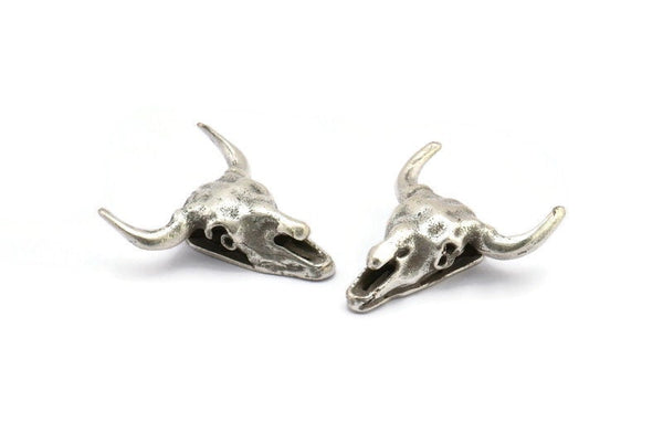Öküz Başlı Kafatası Kolye, 1 Antik Gümüş Kaplama Pirinç Öküz Başlı Kafatası Tılsımı, Kolye Uçları (25x26mm) N0150 H0069