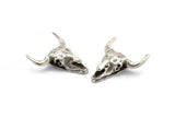 Ox Head Skull Pendant, 2 Antique Silver Plated Brass Ox Head Skull Charms, Pendants (25x26mm) N0150 H0069