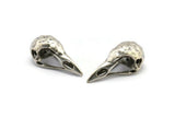 Bird Skull Charm, 2 Antique Silver Plated Brass Bird Skull Pendants (25x12x11mm) N0484 H0283