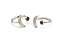 Silver Ring Settings, 2 Antique Silver Plated Brass Moon And Planet Ring With 1 Stone Setting - Pad Size 4mm N0799 H0879