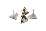 Silver Triangle Earring, 4 Antique Silver Plated Brass Triangle Stud Earrings (13x1.5mm) N1816