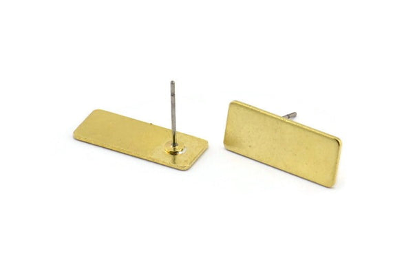 Brass Rectangle Earring, 10 Raw Brass Rectangle Stud Earrings (20x8x0.80mm) A0914 A1667