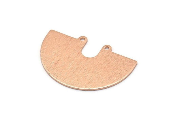 Semi Circle Charm, 2 Rose Gold Plated Brass Textured Semi Circle Charm Pendants With 2 Holes (33x22x0.80mm) D0739