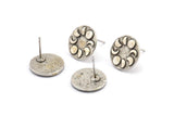 Silver Round Earring, 4 Antique Silver Plated Brass Moon Phases Shaped Round Stud Earrings (14x1.5mm) N1851