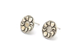 Silver Round Earring, 4 Antique Silver Plated Brass Moon Phases Shaped Round Stud Earrings (14x1.5mm) N1851