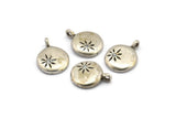 Silver Round Charm, 2 Antique Silver Plated Brass Round Charms With Cubic Zircon And 1 Loop, CZ Pave Circle Charm (16x13x2mm) N1801