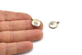 Silver Round Charm, 2 Antique Silver Plated Brass Round Charms With Cubic Zircon And 1 Loop, CZ Pave Circle Charm (16x13x2mm) N1801