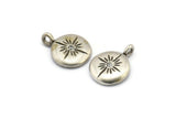 Silver Round Charm, 2 Antique Silver Plated Brass Round Charms With Cubic Zircon And 1 Loop, CZ Pave Circle Charm (16x13x2mm) N1800