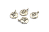 Silver Round Charm, 2 Antique Silver Plated Brass Round Charms With Cubic Zircon And 1 Loop, CZ Pave Circle Charm (16x13x2mm) N1800