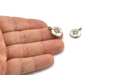 Silver Round Charm, 2 Antique Silver Plated Brass Round Charms With Cubic Zircon And 1 Loop, CZ Pave Circle Charm (16x13x2mm) N1800