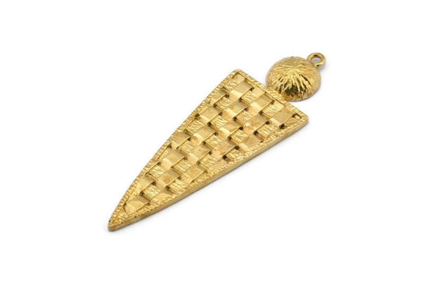Brass Triangle Pendant, 2 Raw Brass Textured Geometric Pendants With 1 Loop, Earrings, Findings (52x17x1.5mm) E238