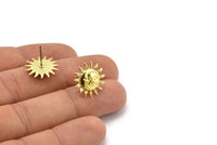 Brass Sun Earring, 4 Raw Brass Sun Stud Earrings (17mm) N1527