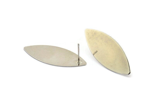 Silver Marquise Earring, 4 Silver Tone Brass Marquise Stud Earrings (35x14x0.45mm) B0098 A1308 H0207