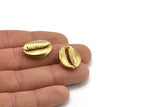 Brass Shell Finding, 2 Raw Brass Cowrie Shell Findings, Pendants, Charms, Earrings, Beads 20-25MM E275