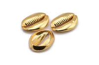 Gold Shell Finding, 1 Gold Plated Brass Cowrie Shell Findings, Pendants, Charms, Earrings, Beads 20-25MM E275