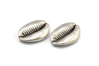 Silver Shell Finding, 2 Antique Silver Plated Brass Cowrie Shell Findings, Pendants, Charms, Earrings, Beads 20-25MM E275