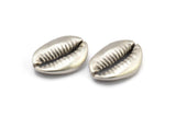 Silver Shell Finding, 2 Antique Silver Plated Brass Cowrie Shell Findings, Pendants, Charms, Earrings, Beads 20-25MM E275