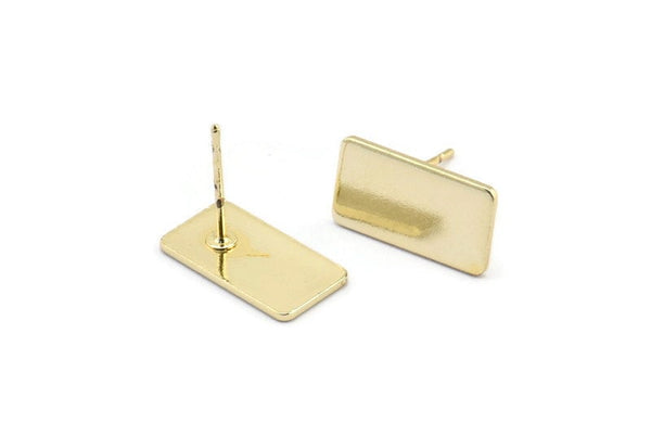 Gold Rectangle Earring, 4 Gold Plated Brass Rectangle Stud Earrings (15x8x0.80mm) A0843 A1326 Q1111