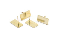 Gold Rectangle Earring, 4 Gold Plated Brass Rectangle Stud Earrings (15x8x0.80mm) A0843 A1326 Q1111
