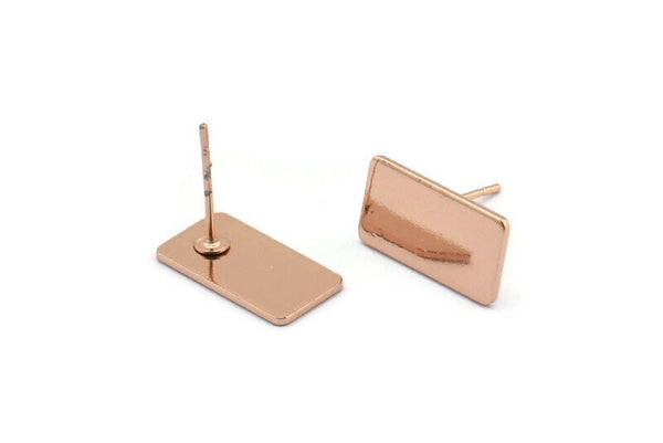 Rose Gold Rectangle Earring, 4 Rose Gold Plated Brass Rectangle Stud Earrings (15x8x0.80mm) A0843 A1326 Q1111