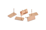 Rose Gold Rectangle Earring, 4 Rose Gold Plated Brass Rectangle Stud Earrings (15x8x0.80mm) A0843 A1326 Q1111