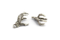 Dragon Claw Pendant, 4 Antique Silver Plated Brass Dragon Claw Charms, Necklace Pendants (16x12mm) N0367 H0067
