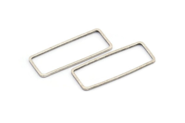 Silver Rectangle Connector, 24 Antique Silver Plated Brass Rectangle Connectors (11.4x30.2x0.8mm) D0330
