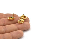 Gold Shell Earring, 4 Gold Plated Brass Cowrie Shell Stud Earrings (14x9mm) N0938