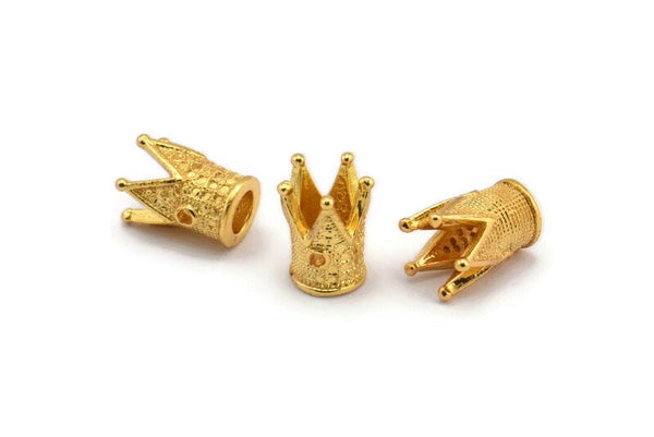 Gold Beads, 3 Gold Plated Crowns Beads (11x9mm) R075 Q0210