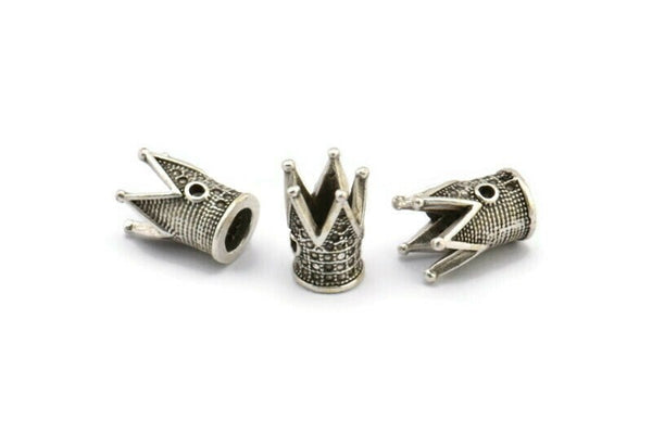 Silver Crown Beads, 5 Antique Silver Plated Crown Beads (11x9mm) R075 H0193