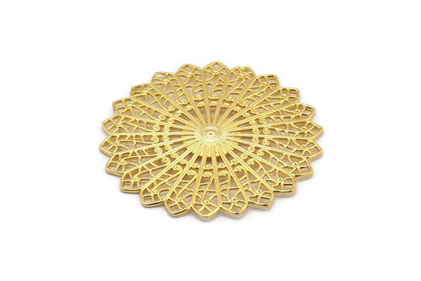 Gold Round Charm, Gold Plated Brass Ethnic Round Charm, Blanks, Earring Findings (49mm) N1811