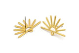 Gold Sun Earring, 6 Gold Plated Brass Sun Stud Earrings With 1 Loop (25x16x0.70mm) M01392 A2394