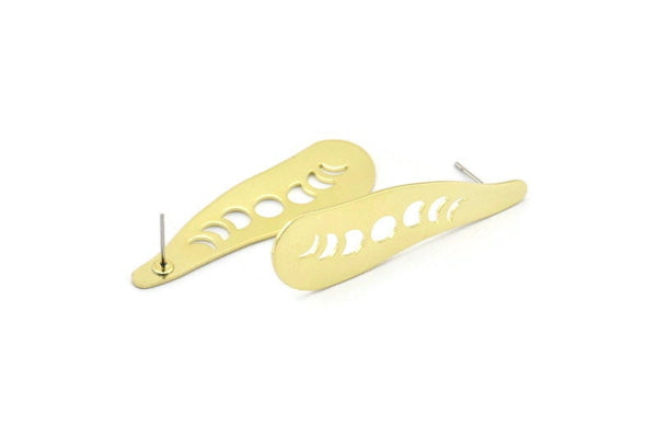 Brass Irregular Earring, 6 Raw Brass Moon Phases Patterned Irregular Shaped Earrings (43x14x0.80mm) M03301 A2875