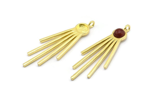 Brass Fringed Charm, Raw Brass Fringed Charms With 1 Loop - Pad Size 6mm  (47x18x2mm) N1369