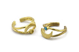Brass Ring Setting, Raw Brass Moon And Planet Ring With 1 Stone Settings - Pad Size 3mm N1272