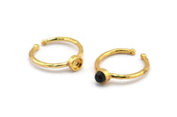 Gold Ring Settings, 2 Gold Plated Brass Round Ring With 1 Stone Setting - Pad Size 4mm N1761 H1072
