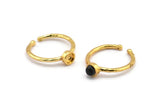Gold Ring Settings, 2 Gold Plated Brass Round Ring With 1 Stone Setting - Pad Size 4mm N1761 H1072