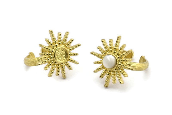 Brass Ring Setting, Raw Brass Adjustable Rings With 1 Stone Settings - Pad Size 6mm N1263