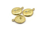 Brass Round Charm, 2 Raw Brass Round Charms With Cubic Zircon And 1 Loop, CZ Pave Charm, Pendants, Earring Findings (24x18x2.5mm) N1799