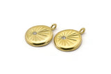 Brass Round Charm, 2 Raw Brass Round Charms With Cubic Zircon And 1 Loop, CZ Pave Charm, Pendants, Earring Findings (24x18x2.5mm) N1799
