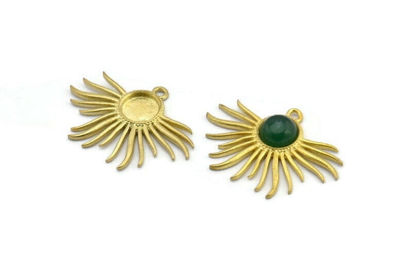 Brass Sun Charm, Raw Brass Sunshine Charm Pendants With 1 Loop, Earrings - Pad Size 8mm (33x25mm) N0753