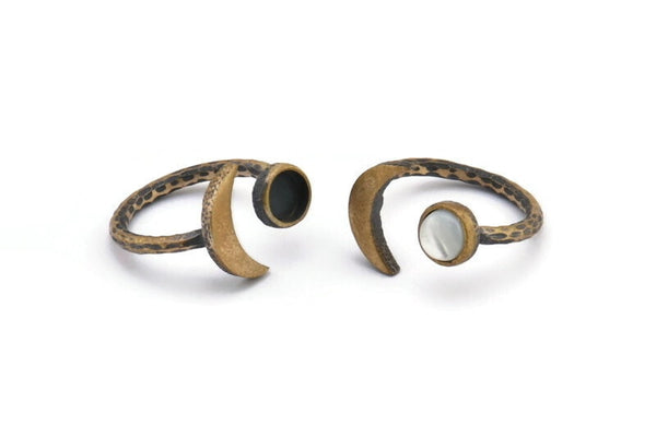 Bronz Yüzük Ayarları, 1 Taş Ayarlı Oksitlenmiş Bronz Ay ve Gezegen Yüzüğü - Ped Boyutu 6mm N1095